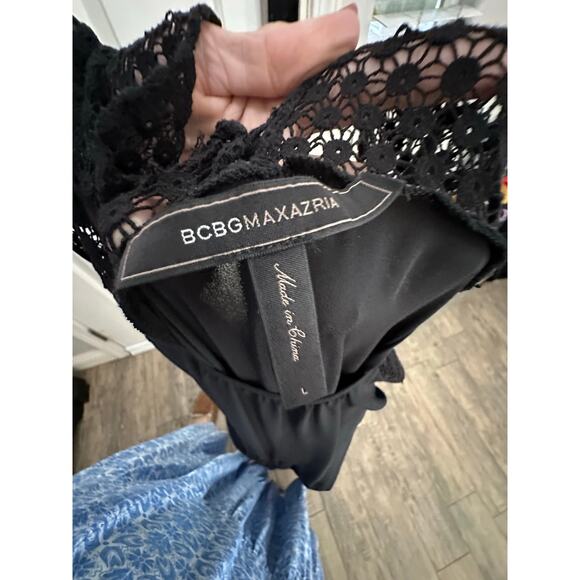 BCBGMAXAZRIA Women's Black Kristen Lace Asymmetric Midi Dress Size Large - Picture 6 of 8